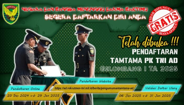 Pendaftaran Tamtama TNI AD Gelombang 1 Tahun 2025 Dibuka, Ini Syaratnya